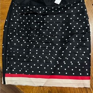 White House Black Market Black Skirt with White Dots and Red Trim
